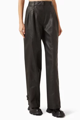 VEGAN LEATHER TUCKED TROUSERS