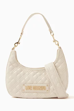 Buy Love Moschino White Small Half Moon Bag in Quilted Faux