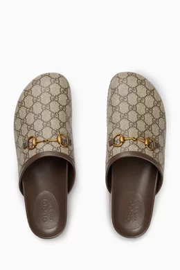 Buy Gucci Brown GG Horsebit Slippers in GG Supreme for Men in UAE