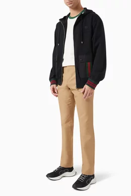 Buy Gucci Black Striped Zip up Hoodie in Felted Cotton jersey for