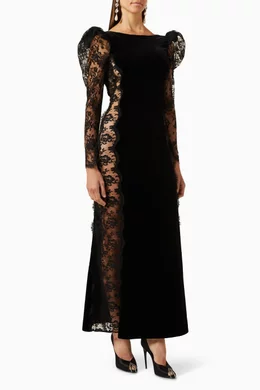 Buy Alessandra Rich Black Open back Lace Maxi Dress in Velvet for Women in UAE Ounass