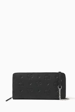 Buy MCM Black Large Aren Chain Wallet in Visetos Leather for Women