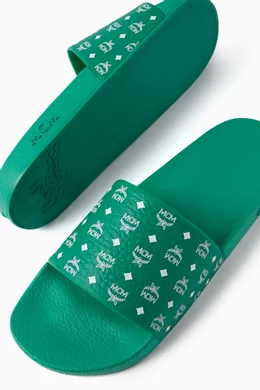 Buy MCM Green Monogram Print Slides in Rubber for Men in UAE Ounass