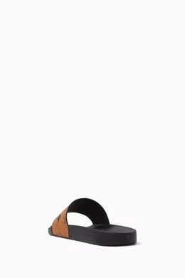 Buy MCM Brown Maxi Visetos Slides in Canvas Rubber for Men in
