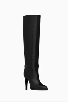 Black leather cheap high heel boots