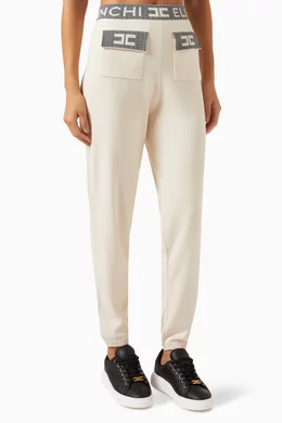 Buy Elisabetta Franchi Neutral Logo Herringbone weave Sweatpants