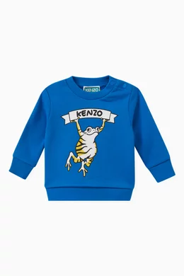 Buy KENZO KIDS Blue Frog Logo Sweatshirt in Cotton Fleece for