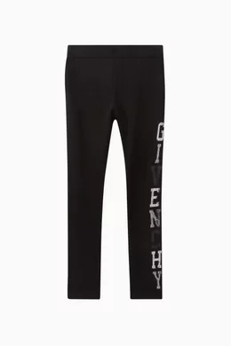 Buy Givenchy Black Sequin Logo Leggings in Cotton for Girls in UAE