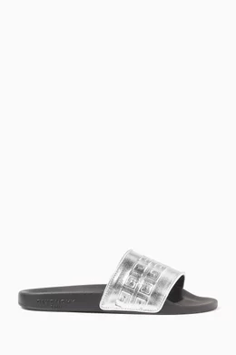 Buy Givenchy Grey Logo embossed Metallic Slides in Sheepskin for