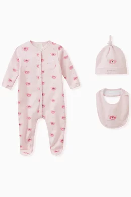 Buy Givenchy Pink Hat Bib and Sleepsuit Set in Cotton for Baby Girls in UAE Ounass