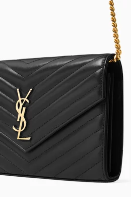 Quilted lambskin wallet with detachable chain strap deals