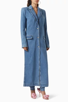 Long denim hot sale duster coat