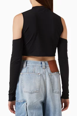Buy Palm Angels Black Logo Cut out Mockneck Top in Stretch