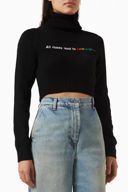 Buy Palm Angels Multicolour All Roads Cropped Turtleneck Sweater in Ribbed Knit for Women in UAE Ounass
