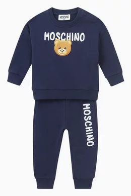 Buy Moschino Blue Logo Bear print Sweatsuit Set in Stretch Cotton fleece for Baby Boys in UAE Ounass