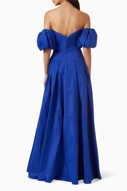 Buy Marchesa Notte Blue Off the shoulder Gown in Taffeta for
