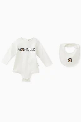 Buy Moncler Enfant White Logo Romper Bib Set in Cotton Interlock for UNISEX in UAE Ounass