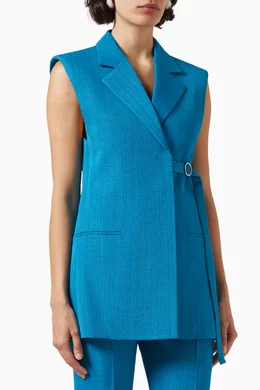 Buy Jil Sander Blue Sleeveless Jacket in Fluid Silk for Women in UAE