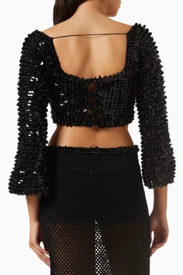 Buy VANINA Black Nuit Scintillante Beaded Bustier Top in Crochet