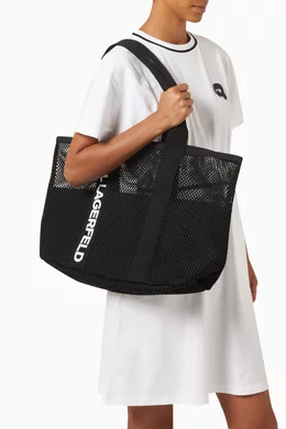 Buy Karl Lagerfeld Black K Essential Beach Tote Bag in Mesh for Women in UAE Ounass