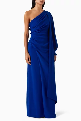 One shoulder blue top maxi dress