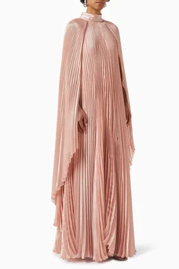 Buy Gemy Maalouf Pink Pleated Cape Dress in Organza for Women in UAE Ounass