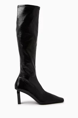 Buy Courreges Black Knee high Boots in Stretch Vinyl for Women in UAE Ounass
