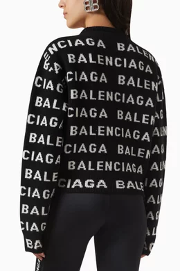 Buy Balenciaga Black All over Logo Crop Sweater in Wool knit for Women in UAE Ounass
