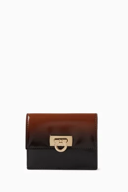 Buy Ferragamo Brown Gancini French Wallet in Patent Leather for