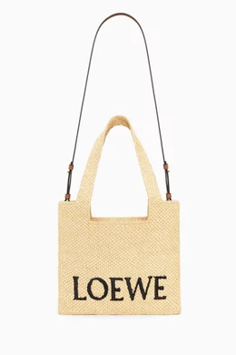 Buy LOEWE Neutral Medium Font Tote Bag in Raffia for Women in UAE