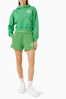 Buy Sporty Rich Green Connecticut Crest Cropped Hoodie in Jersey