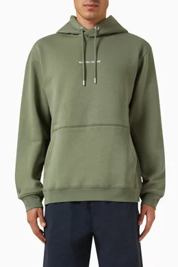 Buy Selected Homme Green Logo Hoodie in Recycled Cotton Blend for