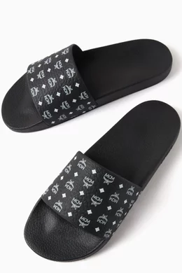 Buy MCM Black Monogram Print Slides in Rubber for Men in UAE Ounass