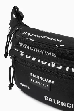 Buy Balenciaga Black Explorer Bal Paris Print Belt Bag in Recycled