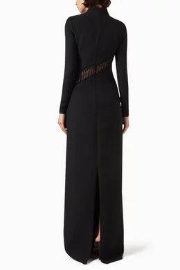 Buy zg r Masur Black Asymmetrical Lace High neck Maxi Dress in