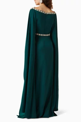 Buy Tuvanam Green Embellished Cape Sleeved Dress for Women in UAE