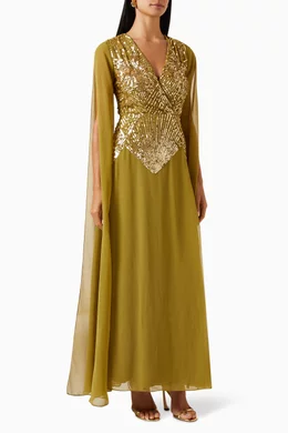Buy Amelia Rose Green Embellished Maxi Dress in Crepe for