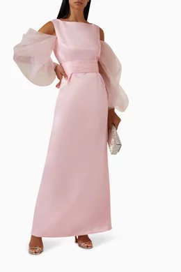 Buy Roua AlMawally Pink Oversized Sleeves Maxi Dress in Bridal