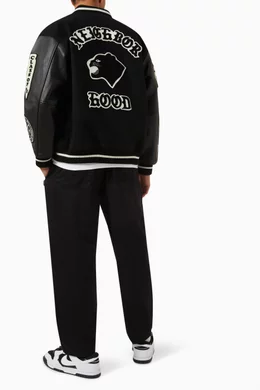 Buy Neighborhood Black Stadium Jacket in Wool Leather for Men in