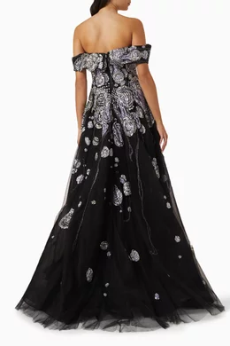 Buy Saiid Kobeisy Multicolour Beaded Off shoulder Maxi Dress in