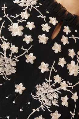 Buy Frock Frill Black Floral embroidered Midi Dress in Tulle for