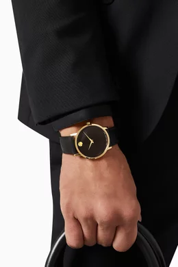 Movado men's swiss museum classic hotsell black leather strap watch 40mm