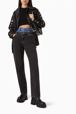 Two-tone double-waisted jeans Black / Gray