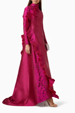 Buy Tha Seen Pink High neckline Maxi Dress in Taffeta Satin for