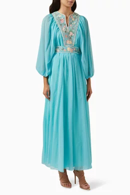 Buy Pankaj Nidhi Blue Truce Embellished Maxi Dress in Chiffon
