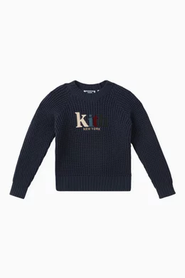 Buy Kith Blue Serif Logo Sweater in Cotton blend Knit for UNISEX in
