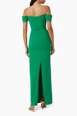 Green off sales the shoulder dress