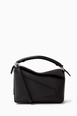 Buy LOEWE Black Mini Puzzle Top handle Bag in Calfskin Leather for