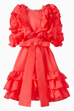 Buy Poca Poca Orange Ruffle Sleeve Dress for Girls in UAE Ounass