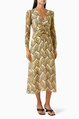 Buy SANDRO Yellow Tannya Paisley Print Woven Midi Dress in